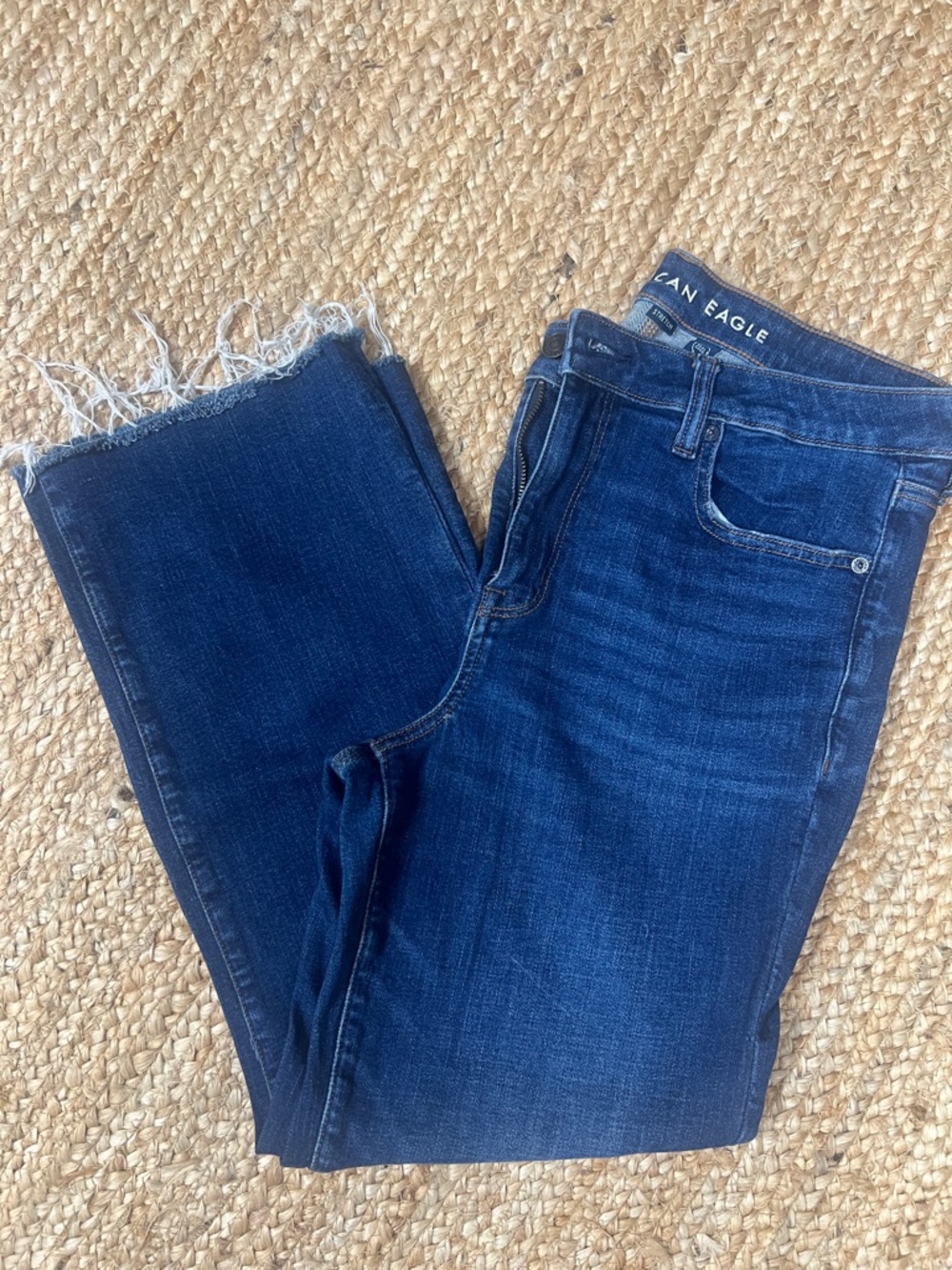 American Eagle Outfitters Indigo Frayed-Hem Cropped Jeans